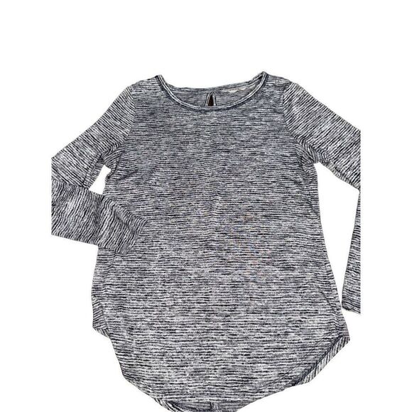 Athleta Breezy Beyond Soft Open Back Long Sleeve Top Navy Stripe Women S Scoop - Picture 1 of 6